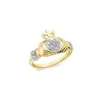 9ct gold diamond claddagh ring