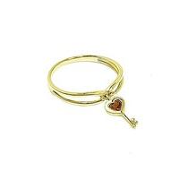 9CT Yellow Gold Garnet Key Charm Ring