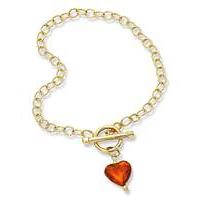 9ct gold amber heart t bar bracelet