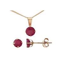 9ct Gold 1.35Ct Ruby Earrings + Pendant