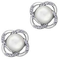 9ct White Gold Freshwater Pearl and Flower Stud Earrings E3613W-10