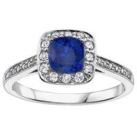 9ct White Gold Cushion-Cut Sapphire and Diamond Halo Ring 3079WG-75-9 SAPH
