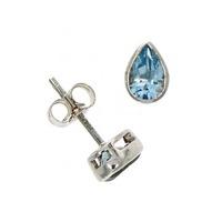 9ct white gold 6x4mm pear cut bezel set blue topaz stud earrings 03203 ...