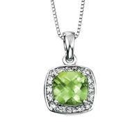 9ct White Gold Diamond Peridot Square Pendant GK-GP708G