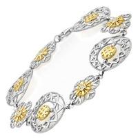 9ct 20mm Two Tone Diamond Cut Filigree Flower And Circle Link 7.5\