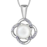 9ct white gold freshwater pearl and diamond flower pendant p3613wc 10