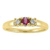 9ct Gold Diamond Ruby 3 Stone Ring 51T28/7-10 N