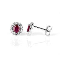 9ct White Gold Diamond Ruby Oval Cluster Earrings GE703R