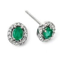 9ct White Gold Diamond Emerald Cluster Stud Earrings GE943G
