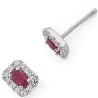 9ct White Gold Oval Ruby and Diamond Cluster Stud Earrings 34.07892.021