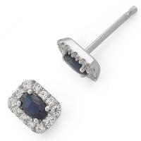 9ct White Gold Oval Sapphire and Diamond Cluster Stud Earrings 34.07892.020
