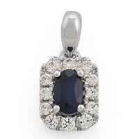 9ct white gold oval sapphire and diamond cluster pendant 3307892020