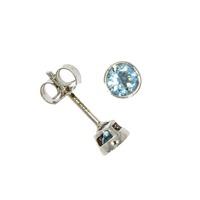 9ct white gold 4mm round rubover aquamarine stud earrings 0320303