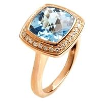 9ct Rose Gold Diamond and Blue Topaz Square Ring 9DR442-BT-R