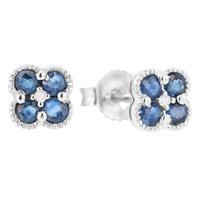9ct White Gold Diamond Sapphire Flower Stud Earrings VE0S141 9KW-SAPH