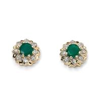 9ct Gold Diamond Emerald Flower Cluster Stud GE923G