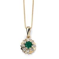 9ct gold diamond emerald flower cluster pendant gp916g