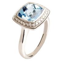 9ct White Gold Diamond and Blue Topaz Square Ring 9DR442-BT-W