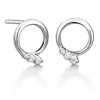 9ct White Gold Three Diamond Open Circle Stud Earrings 9DER322