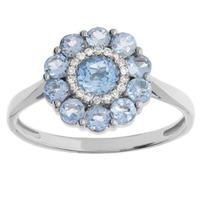 9ct White Gold Diamond And Topaz Flower Cluster Ring SKR12193 M