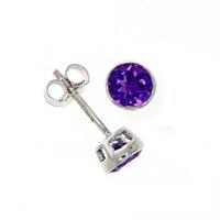 9ct white gold 5mm round rubover amethyst stud earrings 0320194