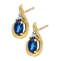 9ct Diamond Sapphire Swirl Stud Earrings BSE0007E