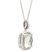 9ct White Gold Green Amethyst and Diamond Pendant 9DP333-GAM-W