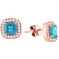 9ct Rose Gold Square Blue Topaz Diamond Cluster Earrings SKE12058-BT