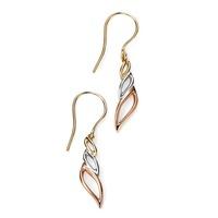 9ct Gold 3 Colour Twist Drop Earrings GE2016