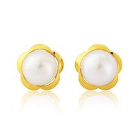 9ct Gold Flower Pearl Studs SE497