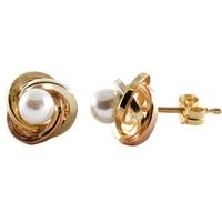 9ct Gold 3 Colour Freshwater Pearl Knot Stud Earrings 3-57-3313