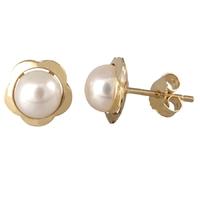 9ct Gold Freshwater Pearl Flower Studs 1587169 1203975