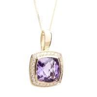 9ct gold diamond amethyst square cluster pendant 9dp332 am y