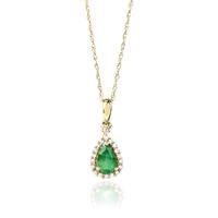 9ct Gold Diamond Emerald Pear Shape Pendant VP0S604 9KY/EM