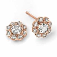 9ct Rose Gold Diamond White Topaz Flower Studs GE972C