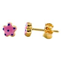 9ct Gold Pink Blue Flower Stud Earrings 1555129