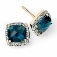 9ct Gold Diamond and Blue Topaz Cluster Earrings GE985T