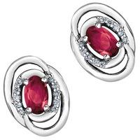 9ct White Gold Ruby and Diamond Oval Swirl Stud Earrings E3417W-10 RUBY