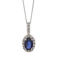 9ct White Gold Oval Sapphire and Diamond Cluster Pendant DSP239W SAPP