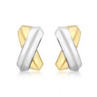 9ct Gold 2 Colour Cross Over Half Hoop Earrings 2.55.6579