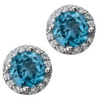 9ct White Gold Blue Topaz and Diamond Round Stud Earrings E2912W-10-B/T