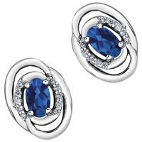 9ct White Gold Sapphire and Diamond Oval Swirl Stud Earrings E3417W-10 SAPH