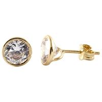 9ct Gold CZ Clear Round Roll Over Stud Earrings 1-57-4373