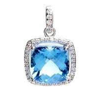 9ct White Gold Diamond Blue Topaz Cluster Pendant 9DP333-BT-W