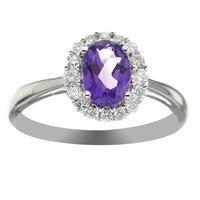 9ct white gold amethyst and diamond oval cluster ring cr10873 9kwamy l