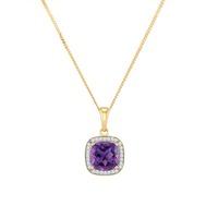 9ct diamond amethyst square cluster pendant skp12117 a yg