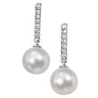 9ct White Gold Freshwater Pearl Diamond Dropper Earrings GE779W