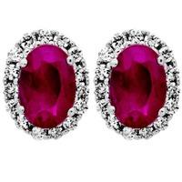 9ct White Gold Oval Ruby and Diamond Cluster Earrings DE140-RUB