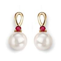 9ct Freshwater Pearl and Ruby Dropper Earrings GE2076