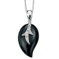 9ct White Gold Diamond Black Agate Leaf GK-GP754B